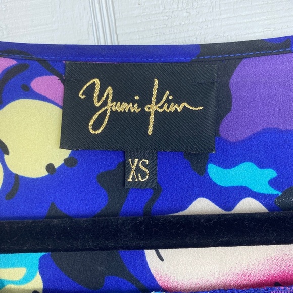 Yumi Kim Button Up 3/4 Sleeve Blouse Top Blue Multicolor Abstract Pattern XS - Picture 5 of 6